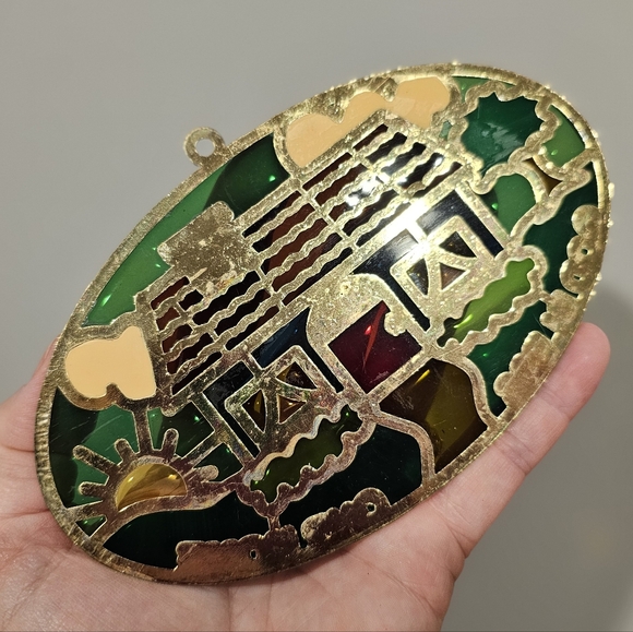 Vtg 80s Stained Glass Suncatcher God Bless Our Home Window Art Hanging Trinket - Picture 5 of 5